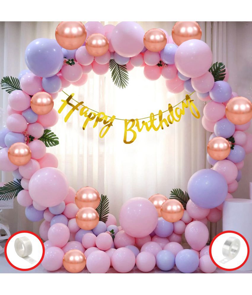    			Zyozi Birthday Set,Rosegold Zyozi Including Happy Birthday Banner, Metallic Balloons, and Glue dot (Pack of 60)