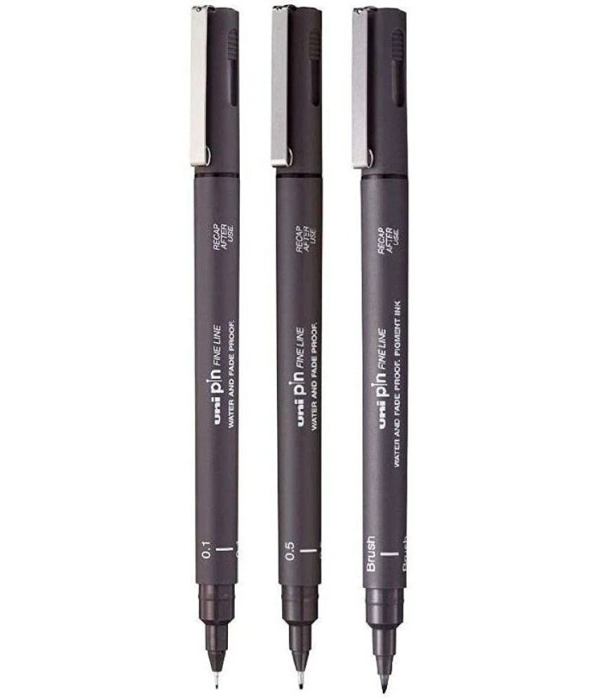     			uni-ball PIN-200B Fine Line Markers Combo Pack (0.1 Dark Grey,0.5 Dark Grey,Brush) (Set of 3, Multicolor)