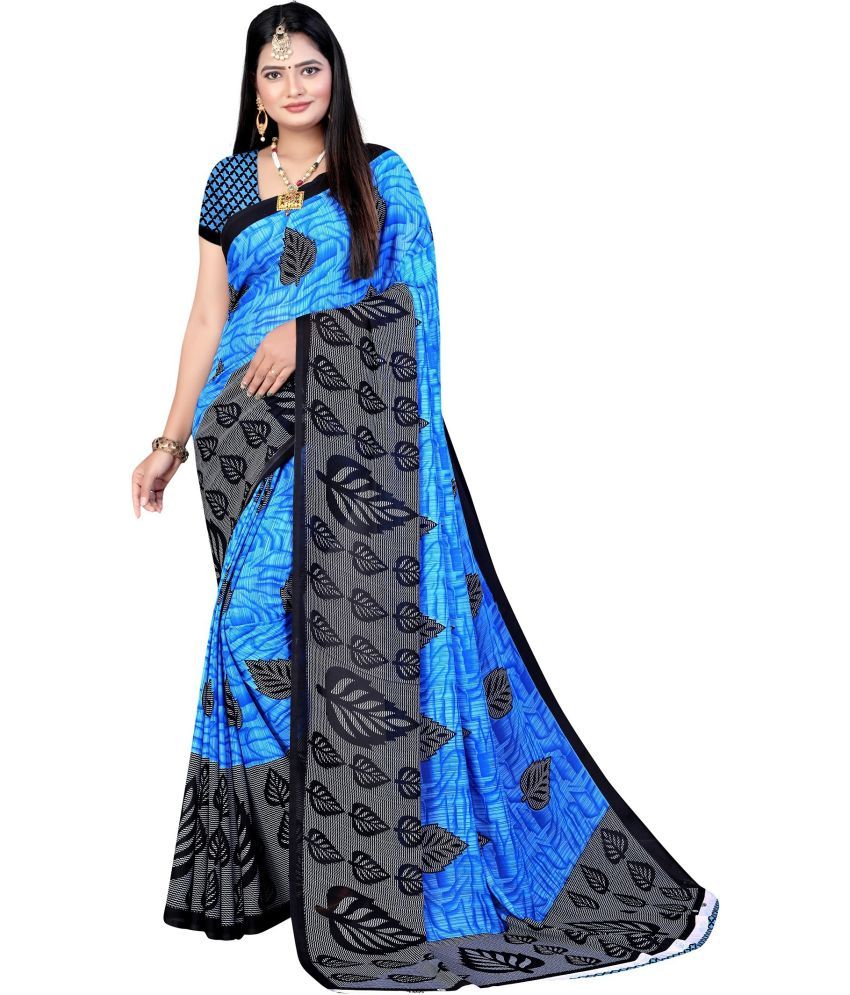     			LEELAVATI - Blue Georgette Saree With Blouse Piece ( Pack of 1 )