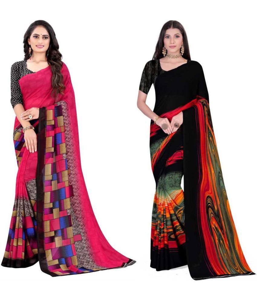     			LEELAVATI - Multicolor Georgette Saree With Blouse Piece ( Pack of 2 )