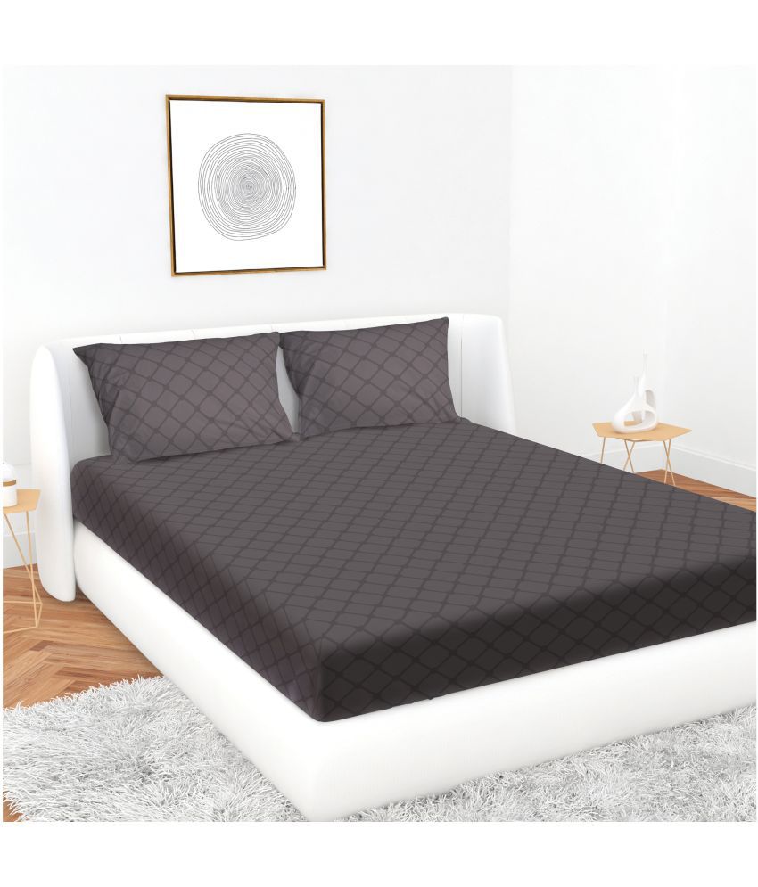     			Apala Microfiber Big Checks Double Bedsheet with 2 Pillow Covers - Grey