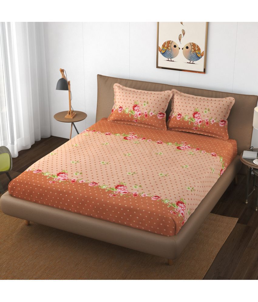     			Apala Microfiber Floral Double Bedsheet with 2 Pillow Covers - brown