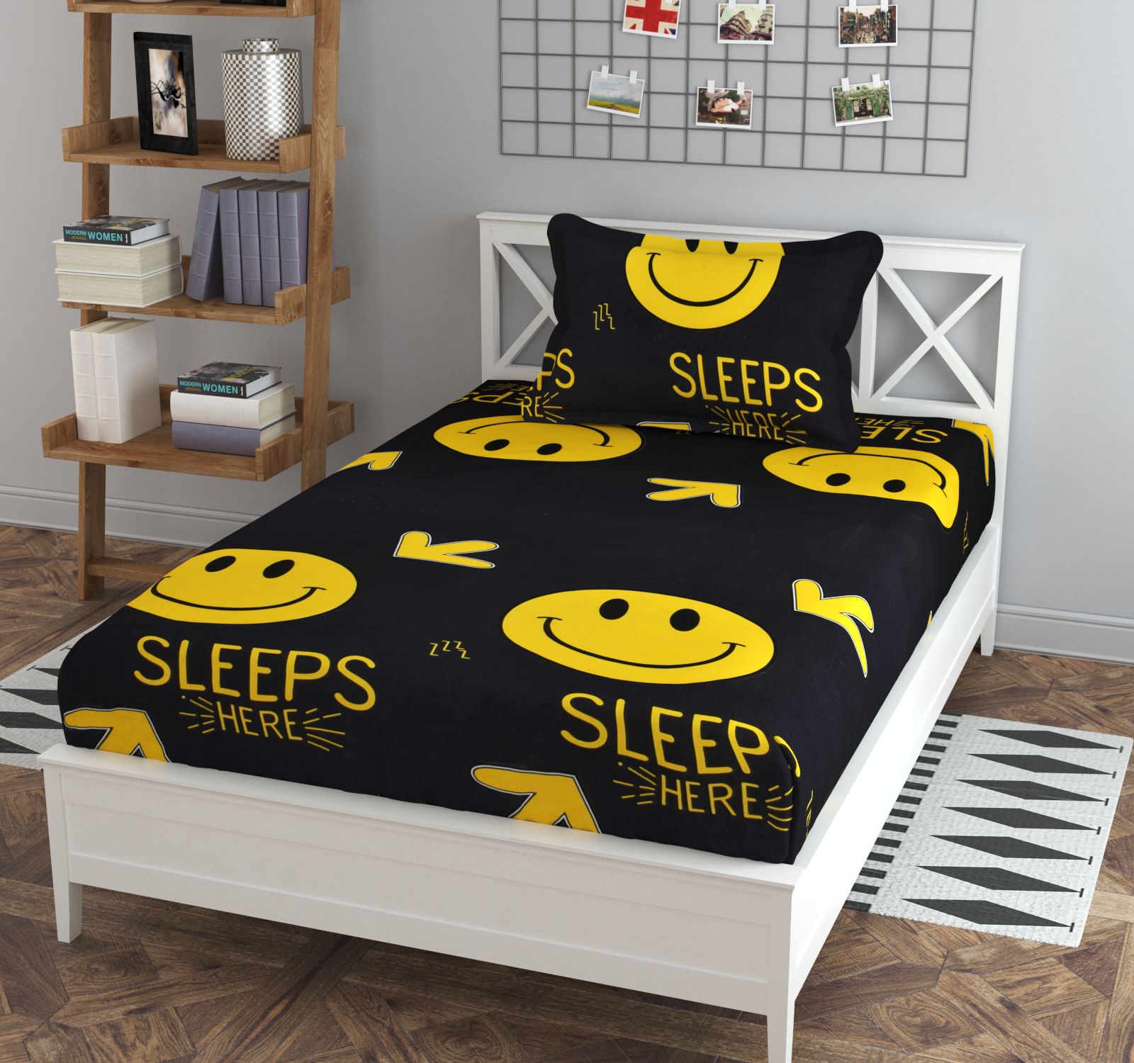     			Apala Microfiber Typography Single Bedsheet with 1 Pillow Cover - Yellow