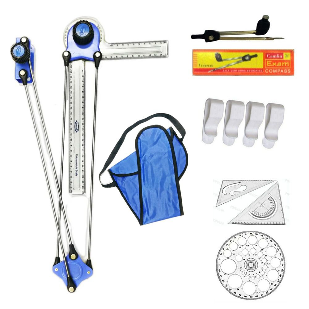     			Dushala Mini drafter, set squares, pro circle, plastic board clips, compass for Engineering drawing