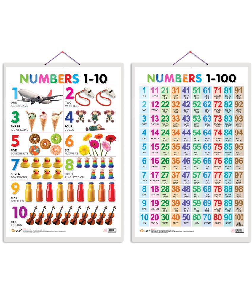     			Set of 2 Numbers 1-10 and Numbers 1-100 Early Learning Educational Charts for Kids | 20"X30" inch |Non-Tearable and Waterproof | Double Sided Laminated | Perfect for Homeschooling, Kindergarten and Nursery Students