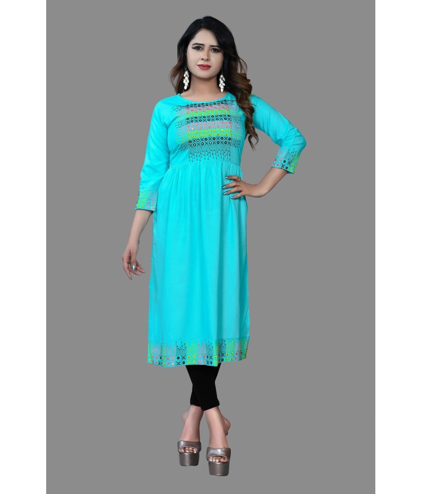     			haya fashion - Turquoise Rayon Women's Straight Kurti ( Pack of 1 )