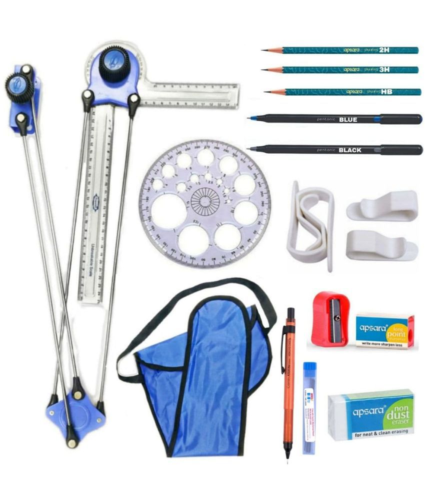     			Dushala Mini drafter, pro circle, plastic board clips and stationery items for Engineering drawing