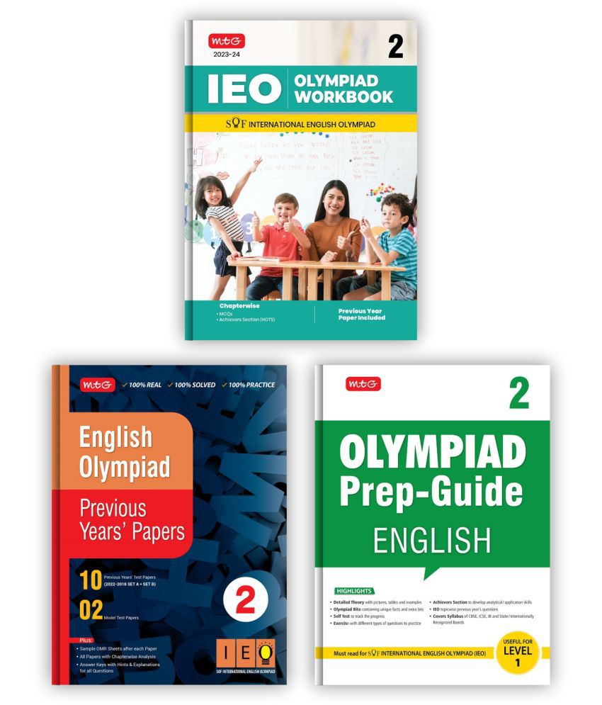     			MTG International English Olympiad (IEO) Workbook, Prep-Guide & Previous Years Papers with Self Test Paper Class 2 - SOF Olympiad Books For 2023-24 Exam (Set of 3 Books)