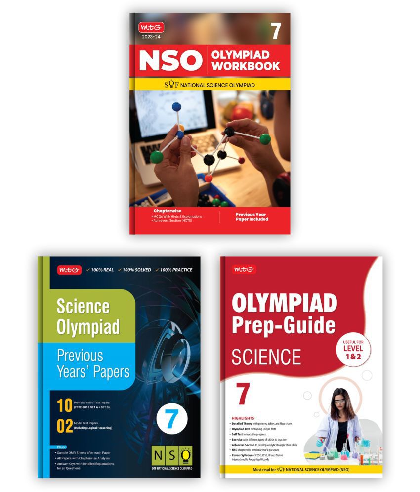     			MTG National Science Olympiad (NSO) Workbook, Prep-Guide & Previous Years Papers with Self Test Paper Class 7 - SOF Olympiad Books For 2023-24 Exam (Set of 3 Books)