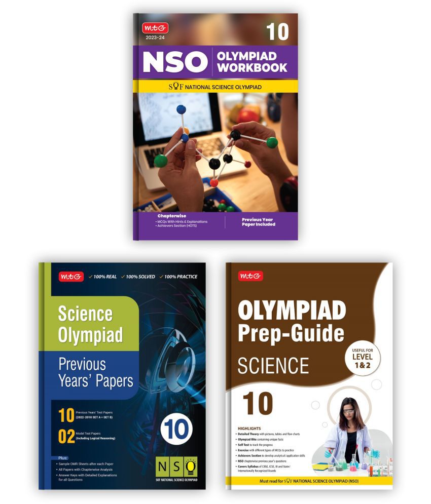     			MTG National Science Olympiad (NSO) Workbook, Prep-Guide & Previous Years Papers with Self Test Paper Class 10 - SOF Olympiad Books For 2023-24 Exam (Set of 3 Books)