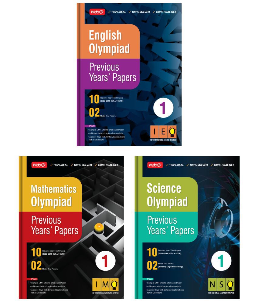    			MTG Olympiad Previous Years Papers with Mock Test Papers Class 1 - SOF IMO, NSO, IEO Olympiad Books For 2023-24 Exam (Set of 3 Books) | Sample OMR Sheet with Chapterwise Analysis