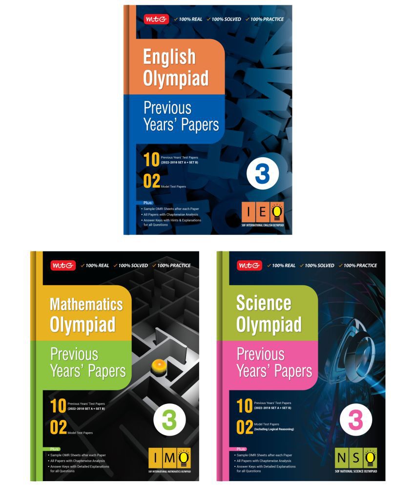     			MTG Olympiad Previous Years Papers with Mock Test Papers Class 3 - SOF IMO, NSO, IEO Olympiad Books For 2023-24 Exam (Set of 3 Books) | Sample OMR Sheet with Chapterwise Analysis