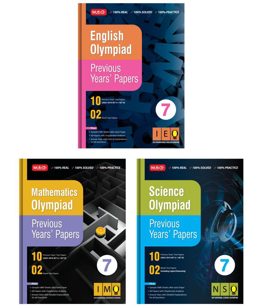     			MTG Olympiad Previous Years Papers with Mock Test Papers Class 7 - SOF IMO, NSO, IEO Olympiad Books For 2023-24 Exam (Set of 3 Books) | Sample OMR Sheet with Chapterwise Analysis