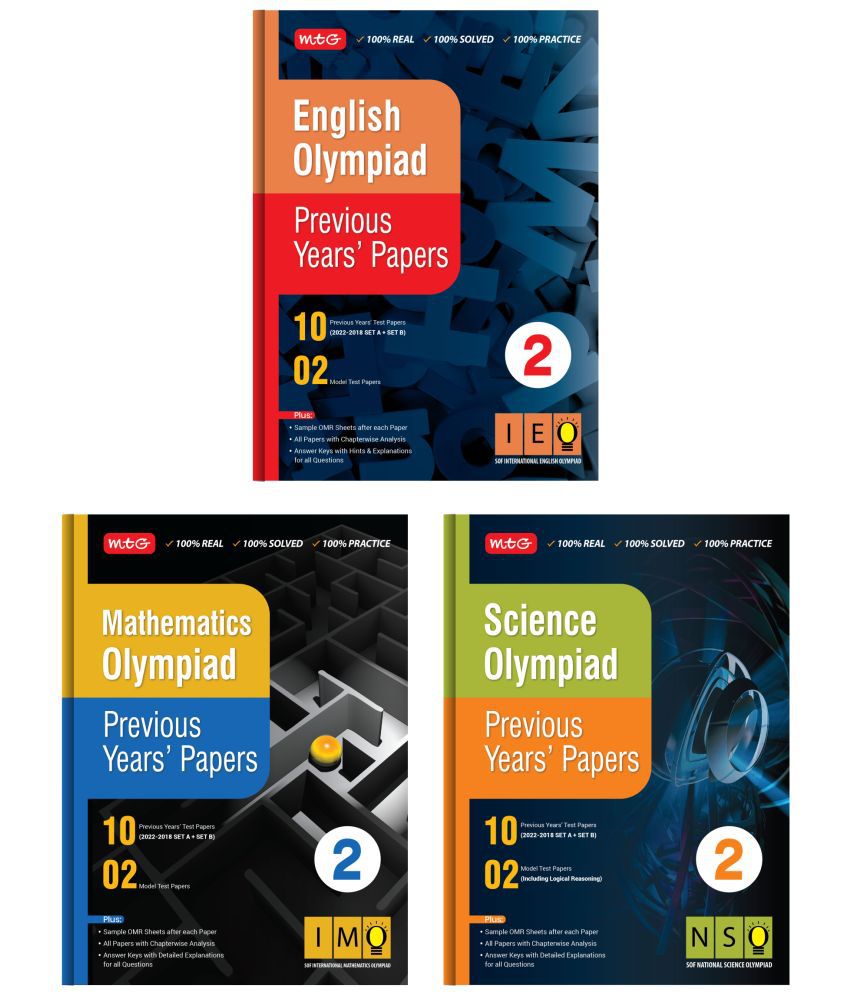     			MTG Olympiad Previous Years Papers with Mock Test Papers Class 2 - SOF IMO, NSO, IEO Olympiad Books For 2023-24 Exam (Set of 3 Books) | Sample OMR Sheet with Chapterwise Analysis