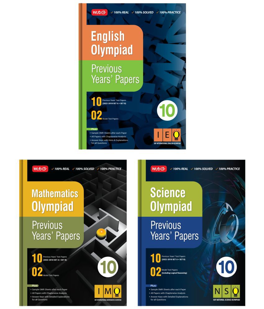     			MTG Olympiad Previous Years Papers with Mock Test Papers Class 10 - SOF IMO, NSO, IEO Olympiad Books For 2023-24 Exam (Set of 3 Books) | Sample OMR Sheet with Chapterwise Analysis