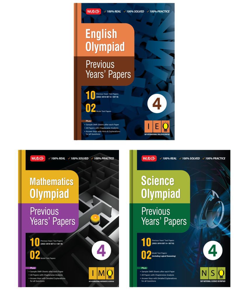     			MTG Olympiad Previous Years Papers with Mock Test Papers Class 4 - SOF IMO, NSO, IEO Olympiad Books For 2023-24 Exam (Set of 3 Books) | Sample OMR Sheet with Chapterwise Analysis