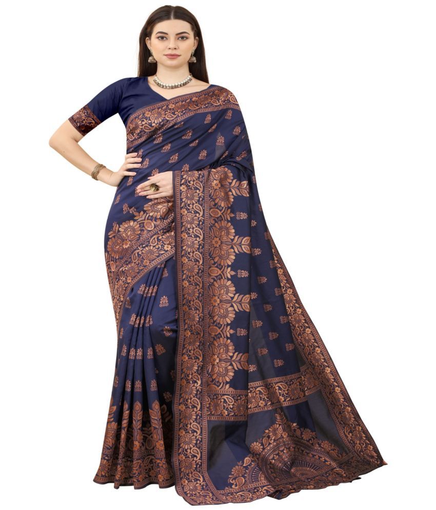    			NENCY FASHION - Navy Blue Banarasi Silk Saree With Blouse Piece ( Pack of 1 )