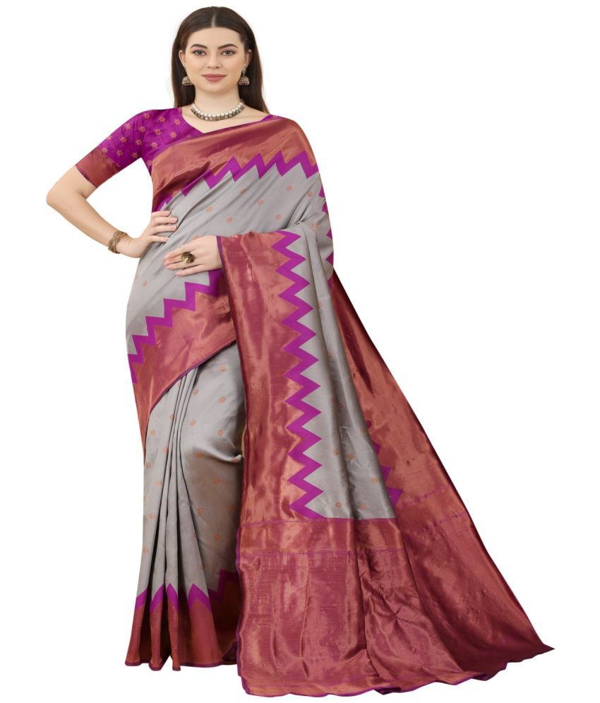     			NENCY FASHION - Purple Banarasi Silk Saree With Blouse Piece ( Pack of 1 )