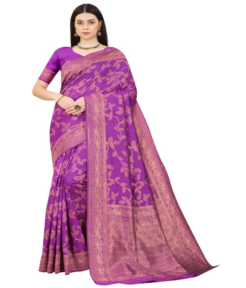     			NENCY FASHION - Purple Banarasi Silk Saree With Blouse Piece ( Pack of 1 )