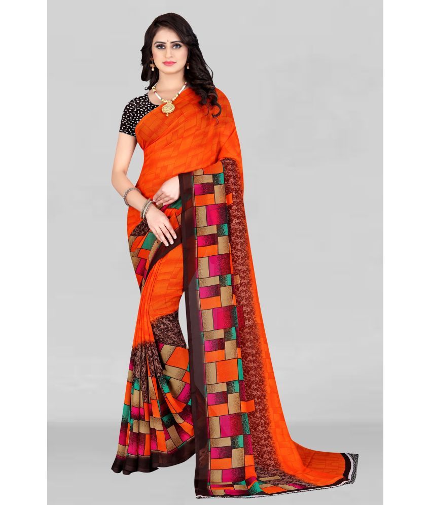     			LEELAVATI - Orange Georgette Saree With Blouse Piece ( Pack of 1 )