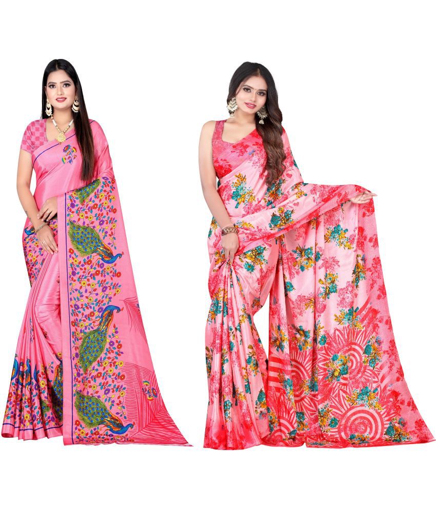     			LEELAVATI - Pink Crepe Saree With Blouse Piece ( Pack of 2 )