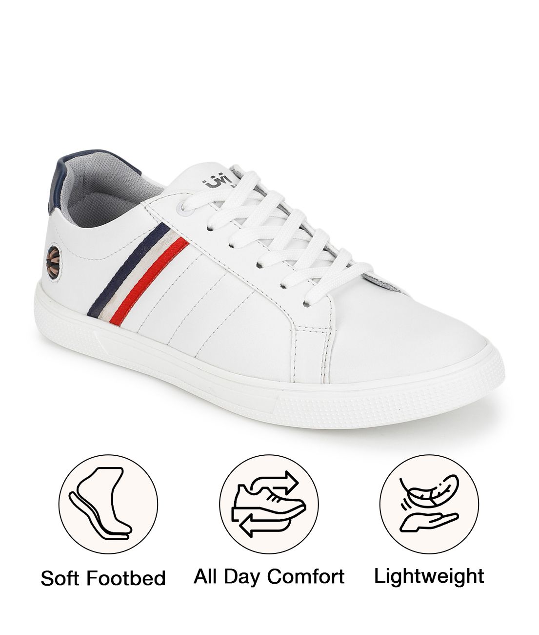     			UrbanMark Men Low Top With Striped Casual Sneakers- White
