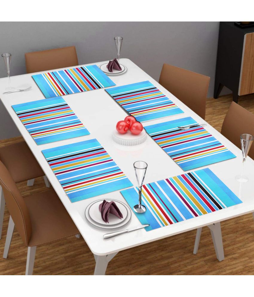     			HOMETALES PVC Abstract Rectangle Table Mats (45 cm x 30 cm) Pack of 6 - Blue