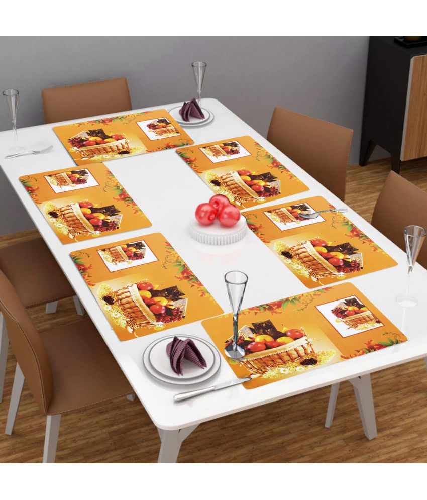     			HOMETALES PVC Floral Rectangle Table Mats (45 cm x 30 cm) Pack of 6 - Yellow