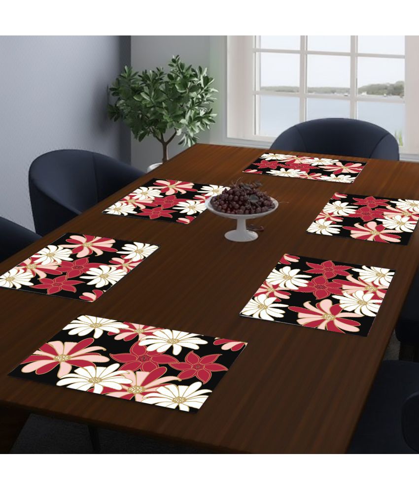     			HOMETALES PVC Floral Rectangle Table Mats (44 cm x 29 cm) Pack of 6 - Red