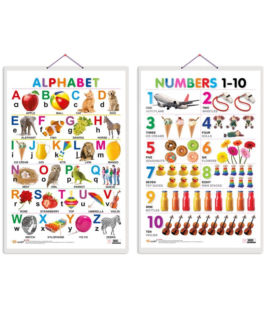     			Set of 2 Alphabet and Numbers 1-10 Early Learning Educational Charts for Kids | 20"X30" inch |Non-Tearable and Waterproof | Double Sided Laminated | Perfect for Homeschooling, Kindergarten and Nursery Students