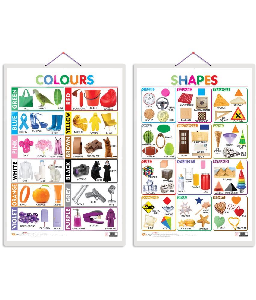     			Set of 2 Colours and Shapes Early Learning Educational Charts for Kids | 20"X30" inch |Non-Tearable and Waterproof | Double Sided Laminated | Perfect for Homeschooling, Kindergarten and Nursery Students