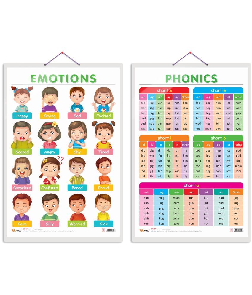     			Set of 2 EMOTIONS and PHONICS - 1 Early Learning Educational Charts for Kids | 20"X30" inch |Non-Tearable and Waterproof | Double Sided Laminated | Perfect for Homeschooling, Kindergarten and Nursery Students