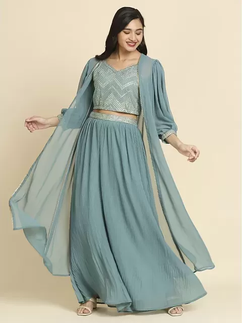 Buy ClothesShop Girl's Taffeta Satin Semi stitched Lehenga Choli  (CS_K_Palak_Blue_3-4 Years) at Amazon.in
