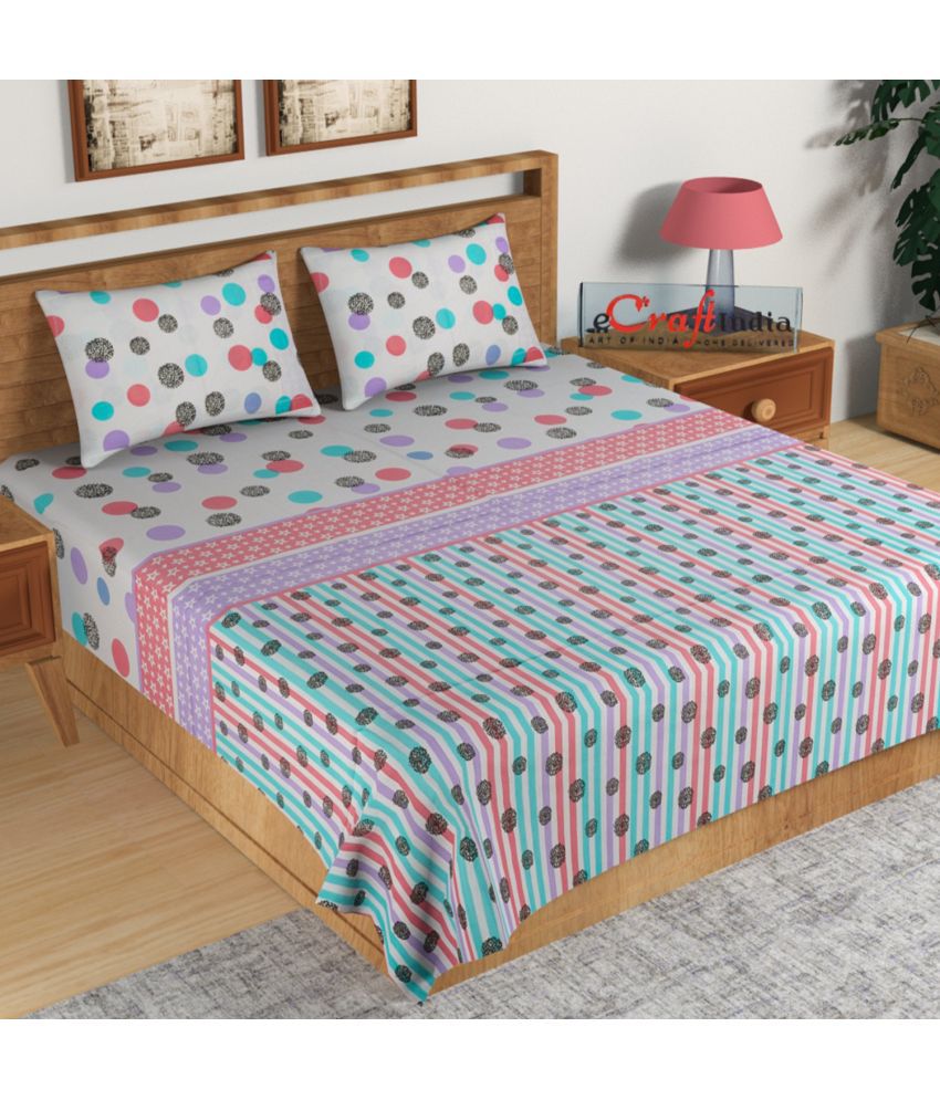     			Idalia Home Cotton Abstract Double Bedsheet with 2 Pillow Covers - Multicolor