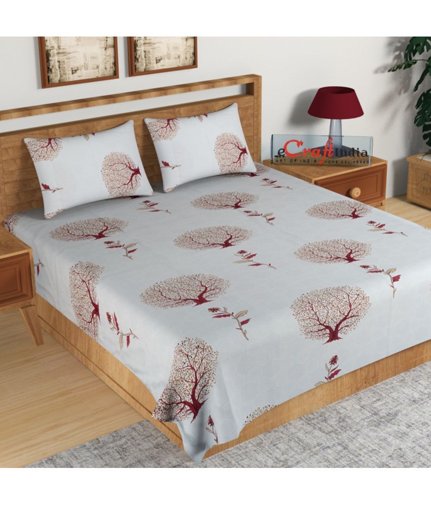     			Idalia Home Cotton Floral Double Bedsheet with 2 Pillow Covers - Red