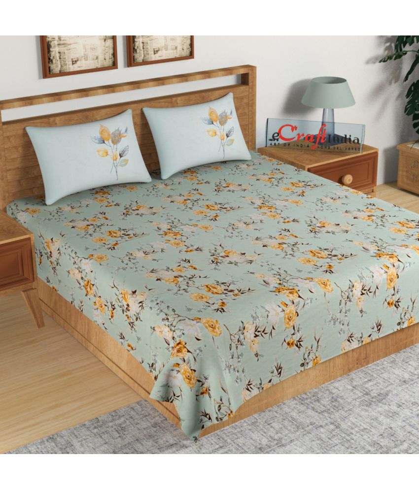     			Idalia Home Cotton Floral Double Bedsheet with 2 Pillow Covers - Green