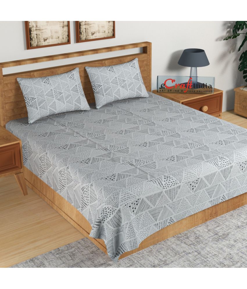     			Idalia Home Cotton Geometric Double Bedsheet with 2 Pillow Covers - Grey