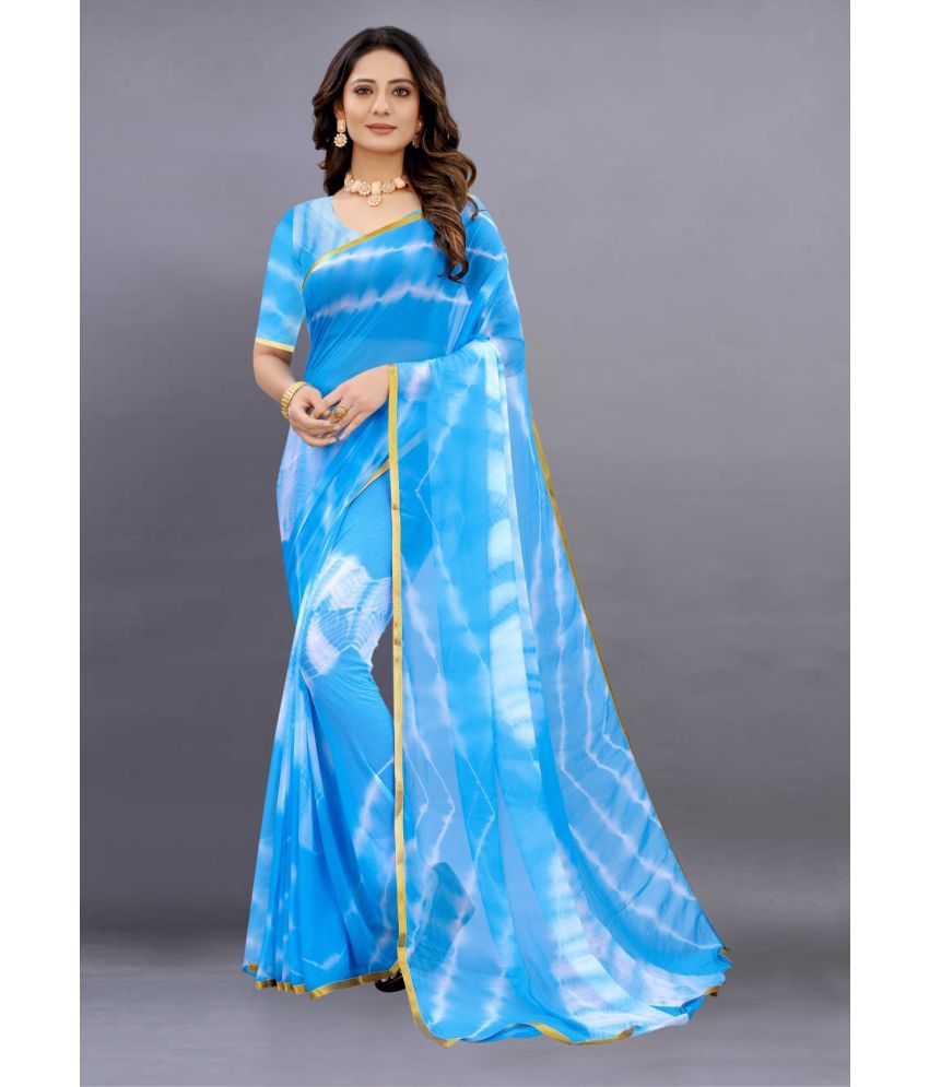 JULEE - Turquoise Chiffon Saree With Blouse Piece ( Pack of 1 )