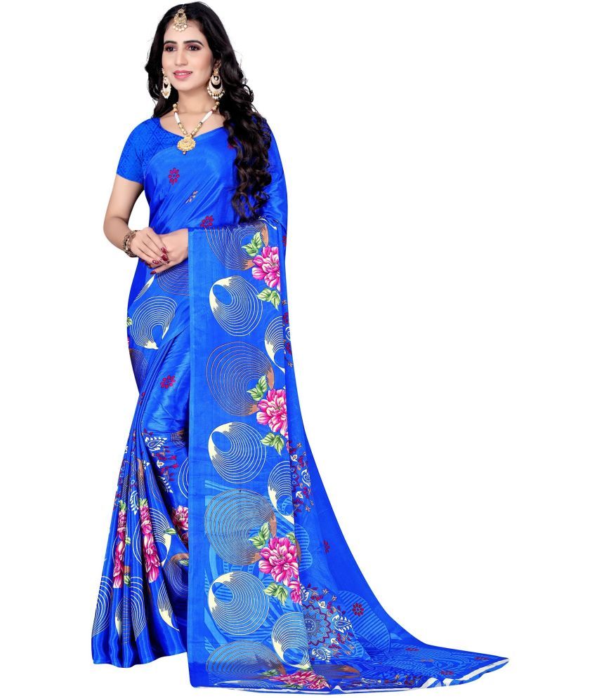     			LEELAVATI - Blue Crepe Saree With Blouse Piece ( Pack of 1 )