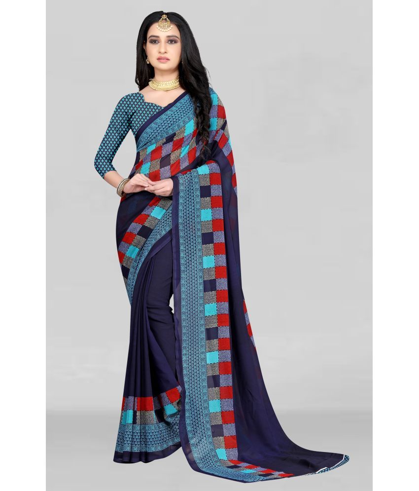     			LEELAVATI - Blue Georgette Saree With Blouse Piece ( Pack of 1 )