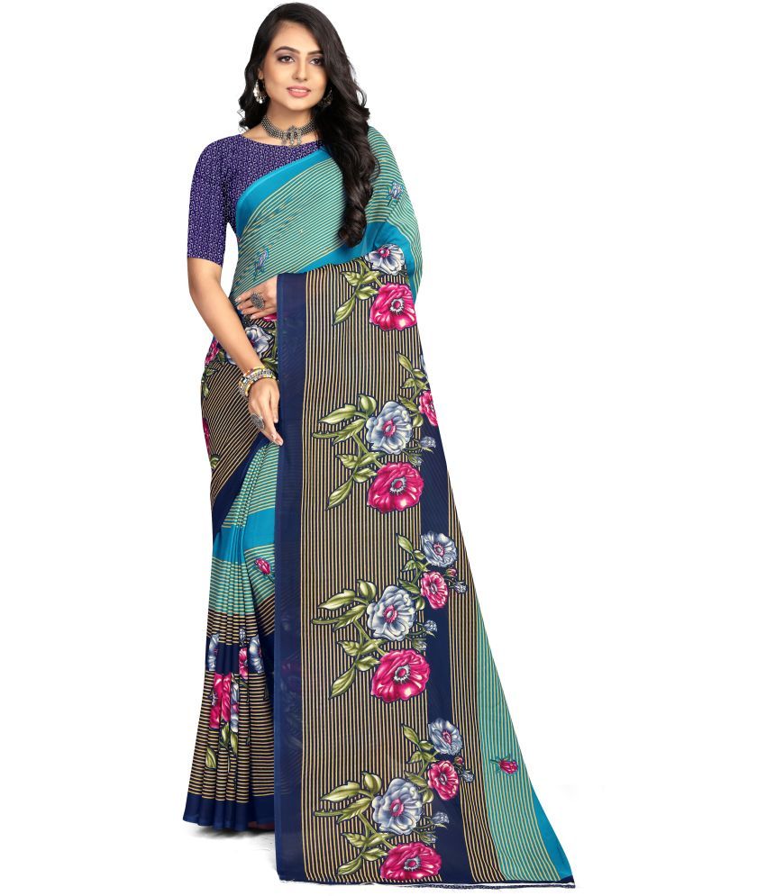     			LEELAVATI - Blue Georgette Saree With Blouse Piece ( Pack of 1 )