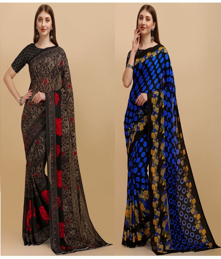     			LEELAVATI - Multicolor Georgette Saree With Blouse Piece ( Pack of 2 )