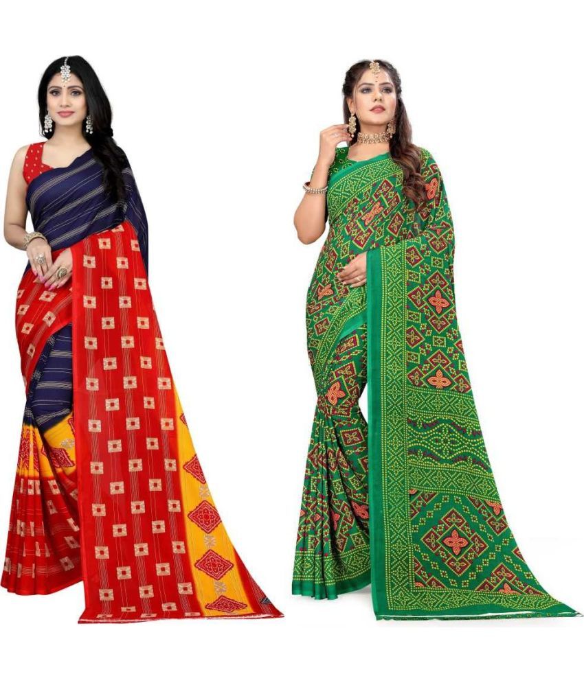     			LEELAVATI - Multicolor Georgette Saree With Blouse Piece ( Pack of 2 )