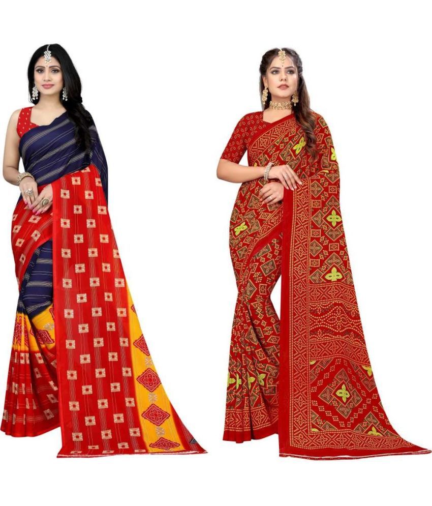     			LEELAVATI - Multicolor Georgette Saree With Blouse Piece ( Pack of 2 )