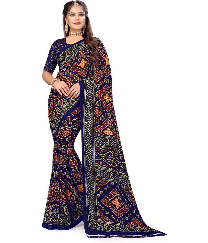     			LEELAVATI - Navy Blue Georgette Saree With Blouse Piece ( Pack of 1 )