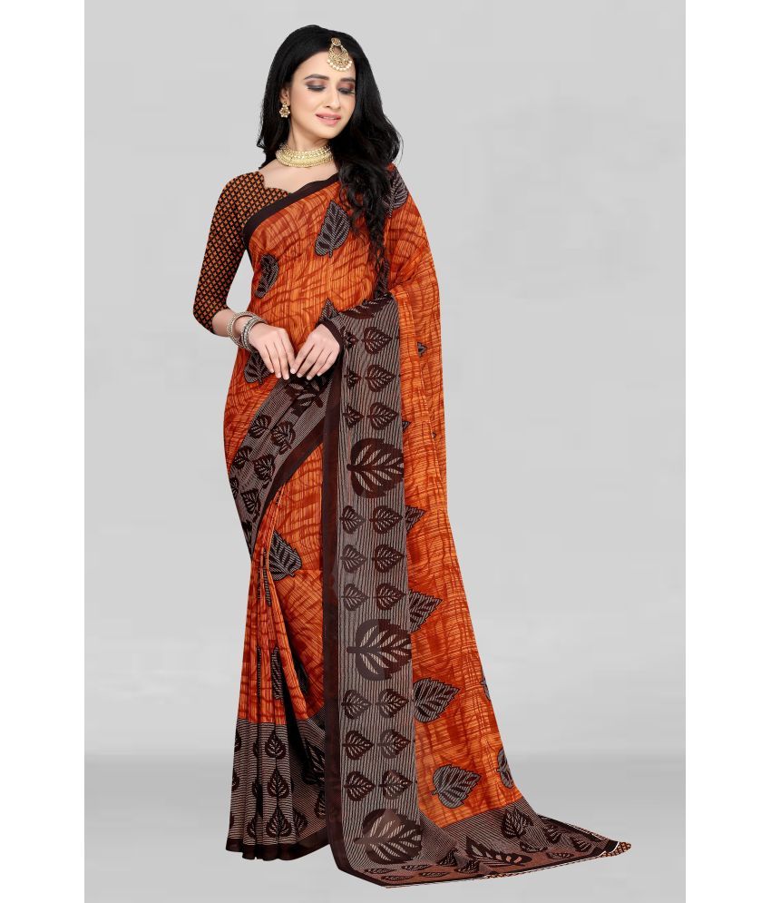     			LEELAVATI - Orange Georgette Saree With Blouse Piece ( Pack of 1 )