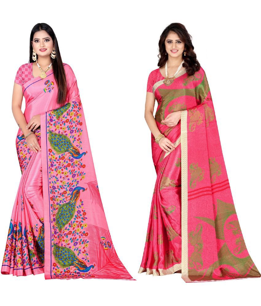     			LEELAVATI - Pink Crepe Saree With Blouse Piece ( Pack of 2 )