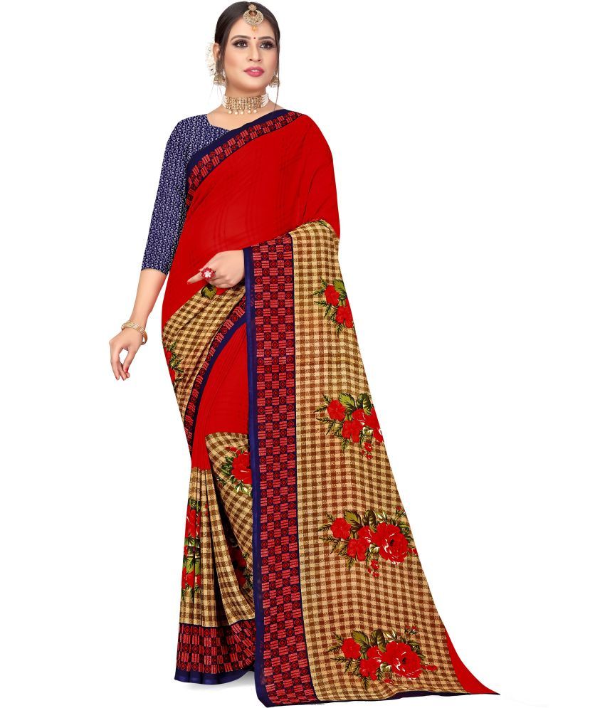     			LEELAVATI - Red Georgette Saree With Blouse Piece ( Pack of 1 )