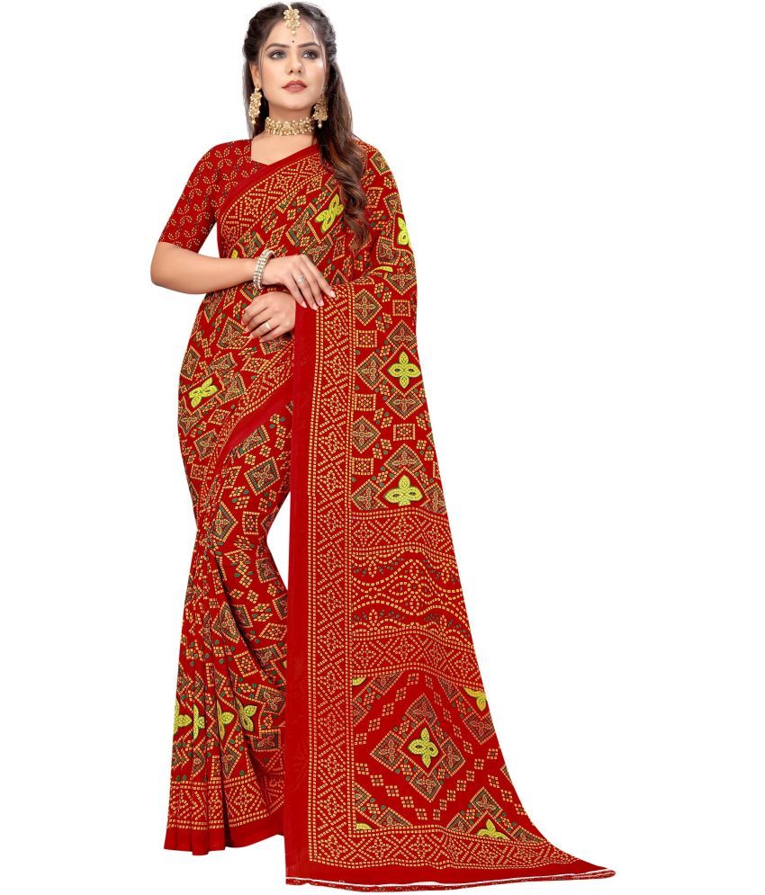     			LEELAVATI - Red Georgette Saree With Blouse Piece ( Pack of 1 )