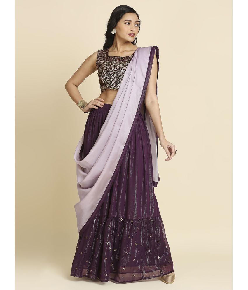     			Madhuram Textiles Purple Organza Circular Stitched Lehenga